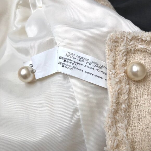 New Zara Ivory Ecru Tweed Textured Blazer Jacket w/Pockets, Pearl Buttons, Ivory - Picture 14 of 14